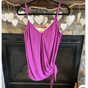 Magicsuit Women's Hibiscus Pink Alex Side-Tie Underwire Tankini Top Size 14